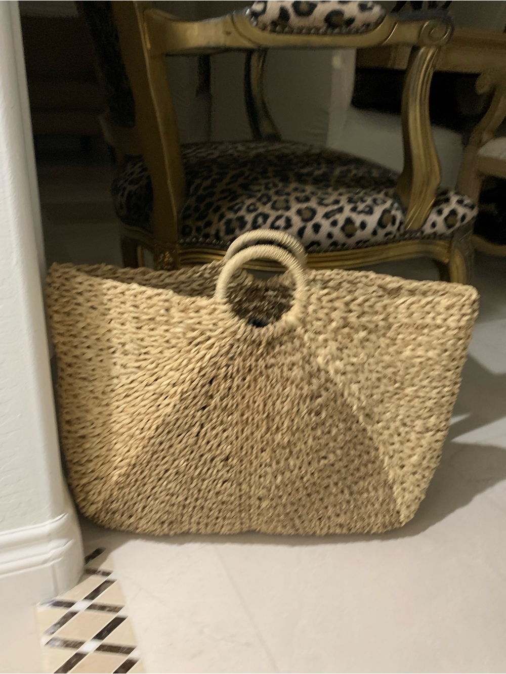 Woven Straw Tote Bag with Round Handles - Natural Tan - Picture 2 of 9